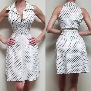 VINTAGE 90s Suits Us White Chocolate Brown Polka-dot Racerback Skater Dress 10